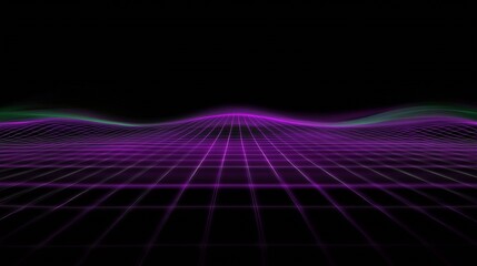 Poster - Vibrant Neon Grid Lines on Black Background Illustrating Futuristic Technology Landscape : Generative AI