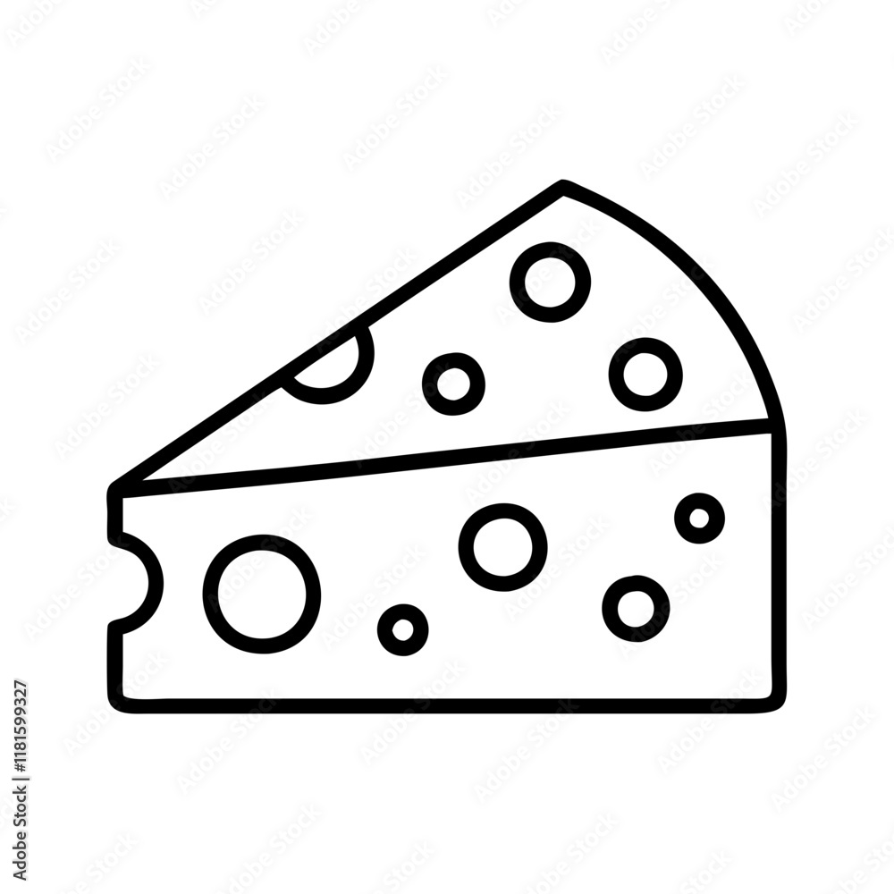 cheese wedge icon, foods line art, foods vector - simple black line art icon of cheese wedge perfect for logos, and foods -themed designs.