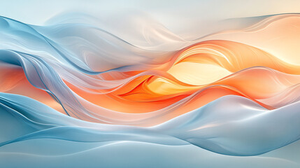 Poster - Abstract waves of color in hues of blue and orange flowing seamlessly in a serene landscape