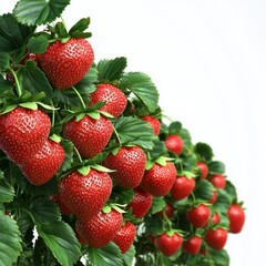 Wall Mural - Fresh and Juicy Strawberries on Green Leaves Isolated on White Background for Healthy Eating and Organic Farming