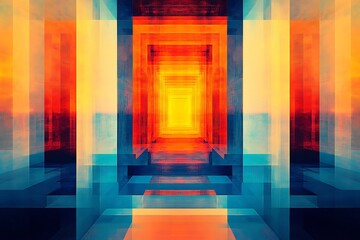 Fototapete - Digital Abstract Tunnel in Bright Hues with Geometric Layers and a Surreal Sense of Depth and Infinity : Generative AI
