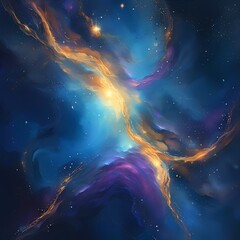 fantasy landscape with rainbow and starry skies