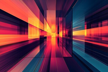 Leinwandbilder - Dynamic Architectural Passage with Intense Neon and Reflections : Generative AI