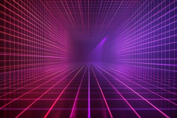 Aufkleber - Dynamic Neon Grid Tunnel with Intense Pink and Purple Lights : Generative AI