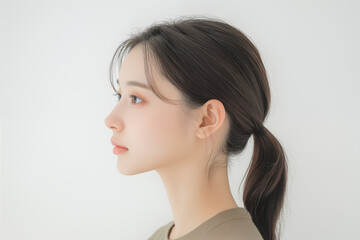 Young japanese woman with sleek ponytail in elegant side profile