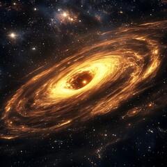 Poster - Dazzling Golden Spiral Galaxy with Fiery Core Amongst Starry Expanse : Generative AI