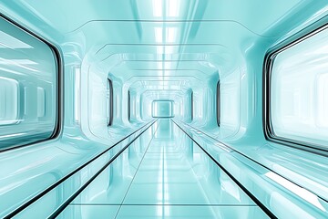 Aufkleber - High-Tech Corridor with Glass Panels and Neon Blue Illumination for Futuristic Ambiance : Generative AI