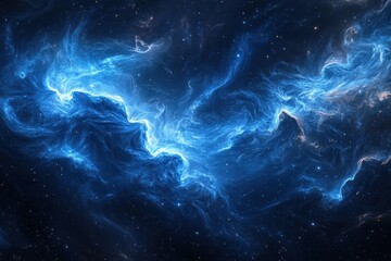 luminous blue cosmic nebula with scattered stars in deep space.