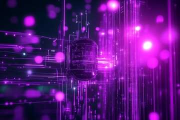 Poster - Abstract futuristic purple digital design with bright neon lines and sci-fi elements : Generative AI