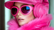 © Siasart Stock - Fashion Model Wears Pink Fur, Sunglasses, and Headphones Stylishly