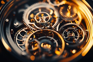 Aufkleber - Detailed mechanism of gears in clockwork closeup highlighting vibrant steampunk aesthetics : Generative AI