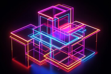 Poster - Digital Neon Cubes Artistry for Innovative Visual Experiences : Generative AI