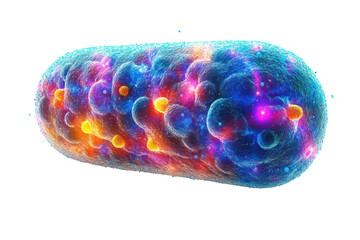Poster - A vibrant, abstract representation of a cell exhibiting cosmic patterns and colors, isolated on a black background.