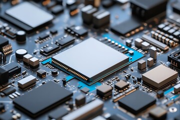 Poster - Modern motherboard macro with detailed electronic components and circuits : Generative AI