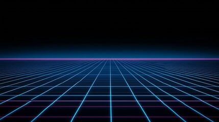 Poster - Retro Futuristic Neon Grid with Endless Perspective Evoking 1980s Aesthetic Digital Design : Generative AI