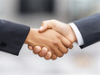 © Vasili - Two professionals shaking hands in a formal business setting, representing partnership, trust, and agreement. Blurred modern office in the background.
