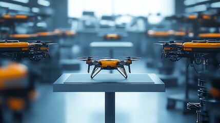Aufkleber - Innovative Drone Technology Exhibited in State-of-the-Art Industrial Factory : Generative AI