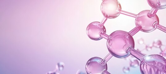 Poster - Molecular Structure with Connected Spheres on Purple and Blue Background for Science and Chemistry