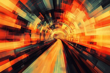 Aufkleber - Modern Abstract Tunnel Design with Vivid Digital Distortion and Light Effects : Generative AI