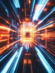 Poster - Dynamic Neon Light Pathways in a Networked Sci-Fi Vortex Design : Generative AI