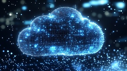Poster - Futuristic digital representation of cloud technology with data flow and network security aspects : Generative AI