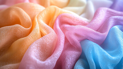 Poster - Colorful silk fabric draped elegantly in soft pastel hues showcasing texture and light