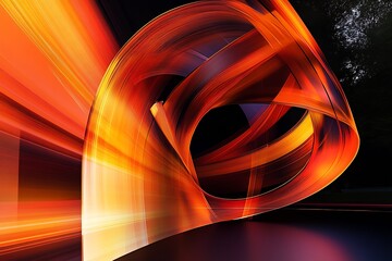 Poster - Dynamic Abstract Light Art in Vibrant Orange and Yellow on Dark Background : Generative AI
