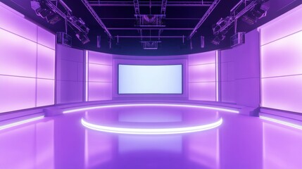 Poster - modern futuristic studio with neon lighting and smooth curved stage