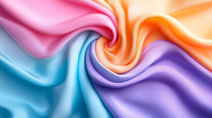 Poster - Colorful silk fabric swirling in soft pastel hues creating an elegant texture