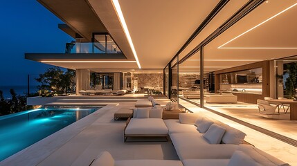 Poster - Architectural Masterpiece with Pool and Open Space in Luxury Villa : Generative AI