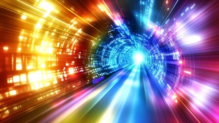 Leinwandbilder - Colorful light tunnel with radiant energy for a futuristic cosmic travel experience : Generative AI