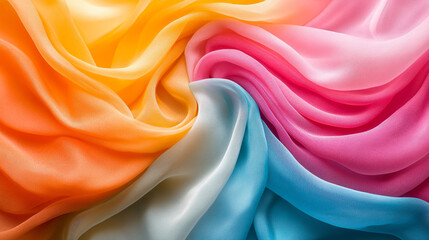 Poster - Colorful fabric drapes displaying vibrant hues in swirling patterns in bright light