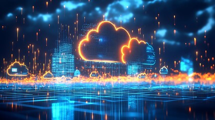 Aufkleber - Futuristic Cloud Data Streams in a Vibrant Digital Landscape : Generative AI