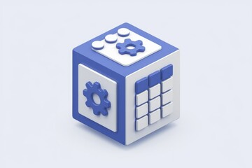 Aufkleber - 3D illustration of a cube depicting settings, schedule, and configuration.