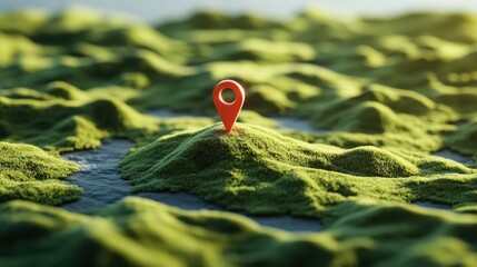 Poster - Colorful Map Pin on Textured Green Landscape with Depth Effect