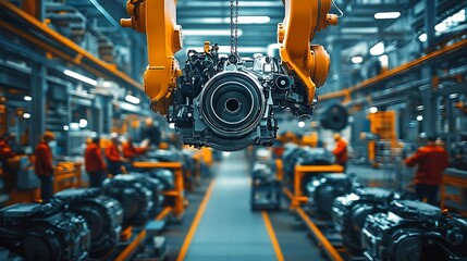 Leinwandbilder - Modern Technology in Industrial Factory with Robotic Assembly Line Machinery : Generative AI