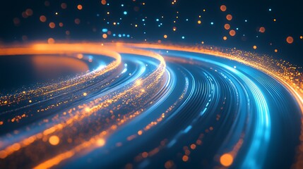 Poster - Dynamic Streams of Neon Blue and Orange Lights on Dark Background : Generative AI