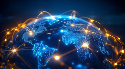 Poster - Digital Global Network Visualization Exhibiting Connectivity and Data Flow Worldwide : Generative AI