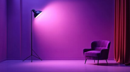 Poster - Cozy Purple Chair with Stylish Floor Lamp in Dim Room Setting