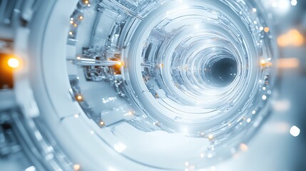 Poster - Futuristic SciFi Tech Tunnel with Glowing Lights and Industrial Symmetry Design : Generative AI