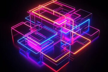 Poster - Innovative Neon Light Cube Structures in Contemporary Art Display : Generative AI
