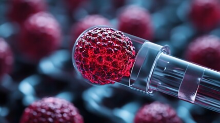 Aufkleber - Closeup of Red Virus Cell in Laboratory Setting with Bokeh Effect for Science Research : Generative AI
