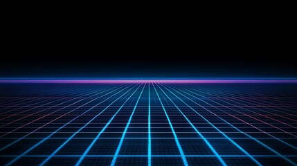 Poster - Retro Futuristic Neon Grid with Endless Perspective Evoking 1980s Aesthetic Digital Design : Generative AI