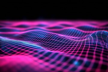 Aufkleber - Dynamic Grid Waves with Neon Pink and Blue 3D Effect : Generative AI