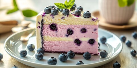 Poster - Delight in a delicious blueberry and ice cream cake, featuring the sweet flavors of blueberry combined with the creamy texture of ice cream, perfect for any dessert lover s craving for blueberry and