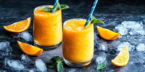 Aufkleber - Refreshing ice orange juice smoothies perfect for summer enjoyment, ideal for cooling down on hot days. These ice orange juice smoothies are a delicious way to stay refreshed this summer.
