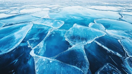 Aufkleber - Cracked ice on frozen blue water creates a stunning visual on the lake, showcasing the beauty of frozen blue water and the mesmerizing patterns formed by the ice.