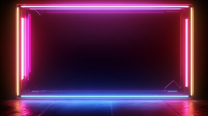 Aufkleber - Dynamic Neon Frame with Cyberpunk Glow in Dark Abstract Background : Generative AI