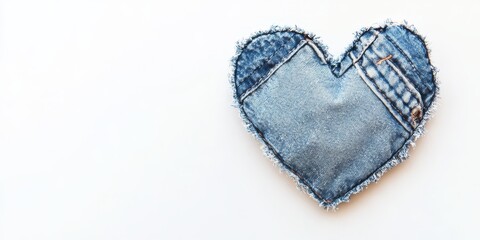 Aufkleber - Top view of a handmade denim heart shape, capturing a sweet in love concept, beautifully displayed on a white background, highlighting the essence of love and creativity in design.