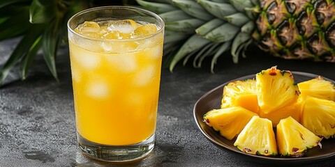 Aufkleber - Fresh pineapple juice is beautifully combined with soda and ice cubes to create a refreshing drink. This pineapple juice beverage is perfect for any occasion and offers a delightful taste experience.